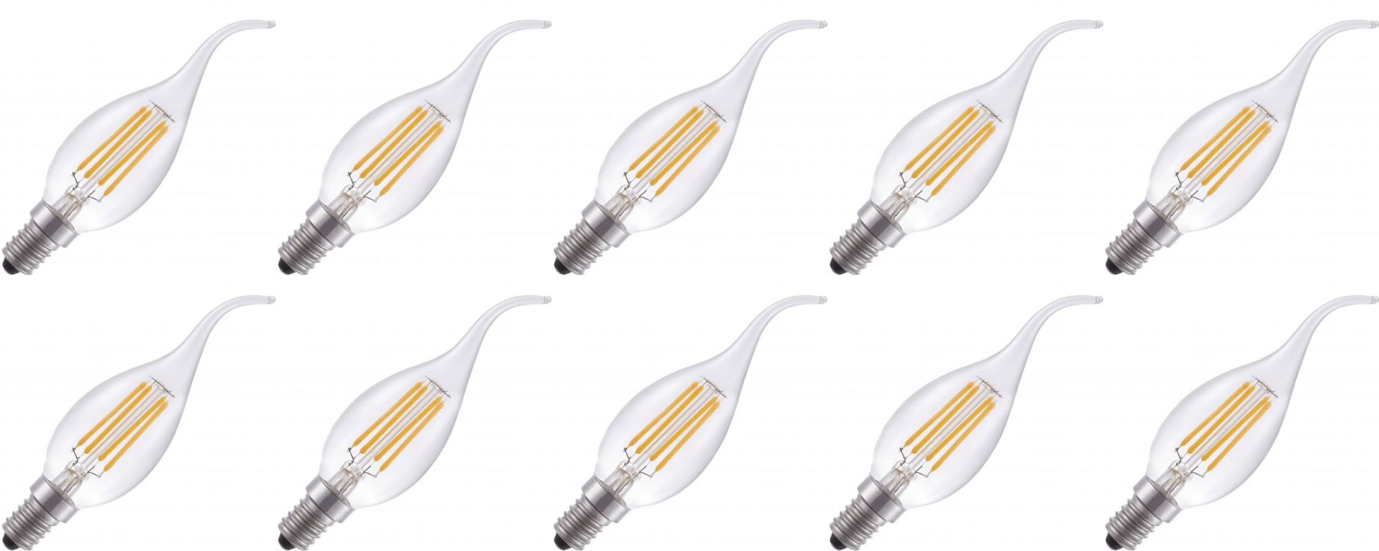 Lighto | LED filament | Kleine fitting E14 | Kaarslamp tip | Helder | 35mm | 4W | 10 stuks