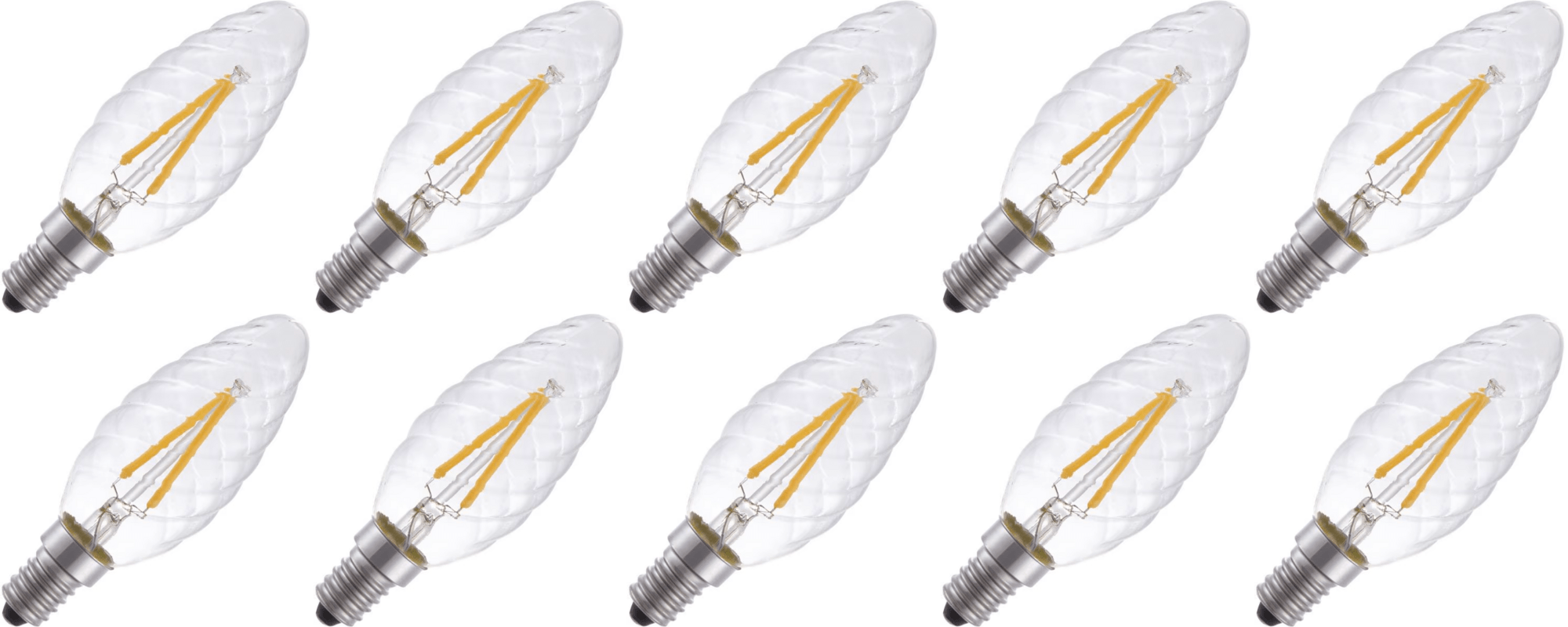 Lighto | LED filament | Kleine fitting E14 | Kaarslamp gedraaid | Helder | 35mm | 2W | 10 stuks