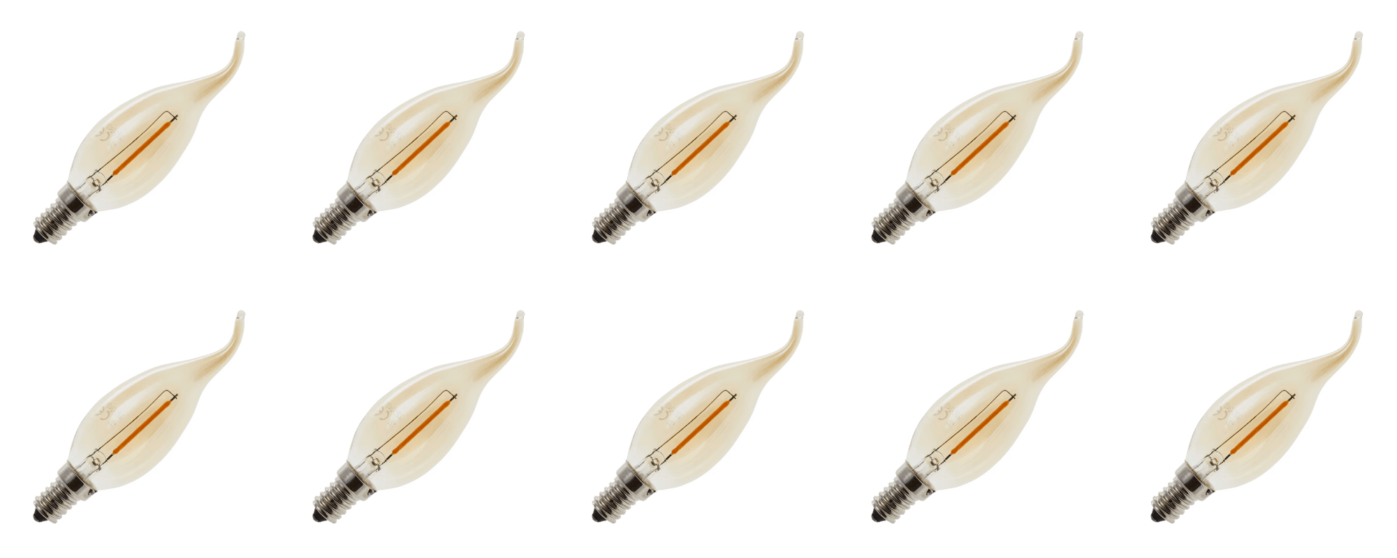 Lighto | LED filament | Kleine fitting E14 | Kaarslamp tip | Goud | 35mm | 1W | 10 stuks