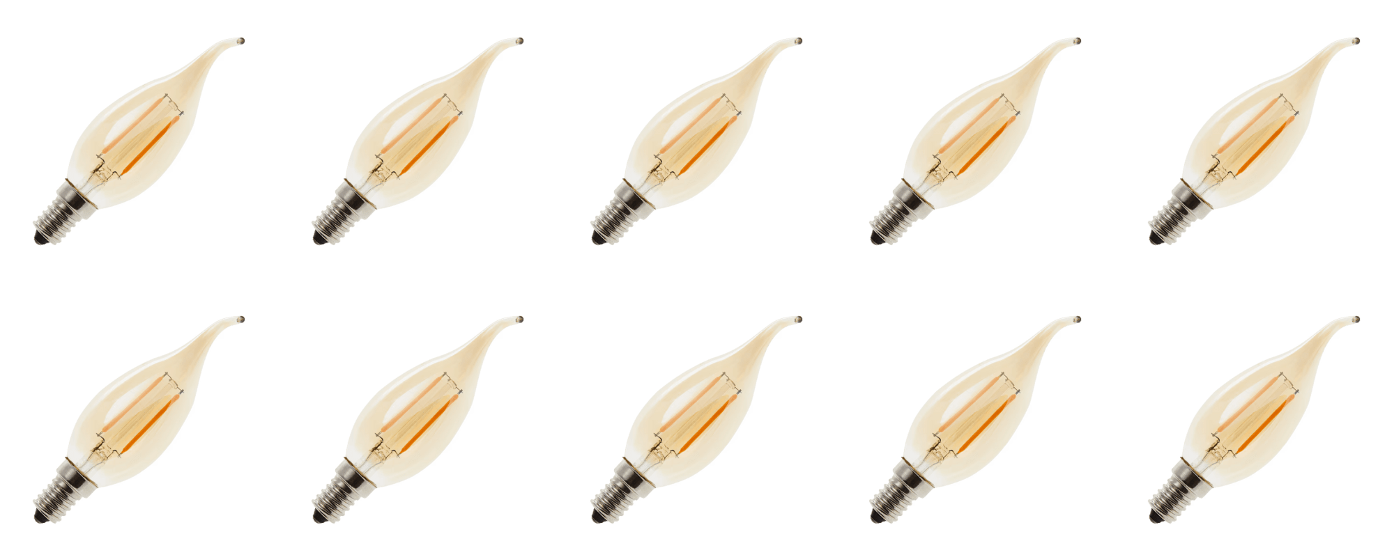 Lighto | LED filament | Kleine fitting E14 | Kaarslamp tip | Goud | 35mm | 2W | 10 stuks