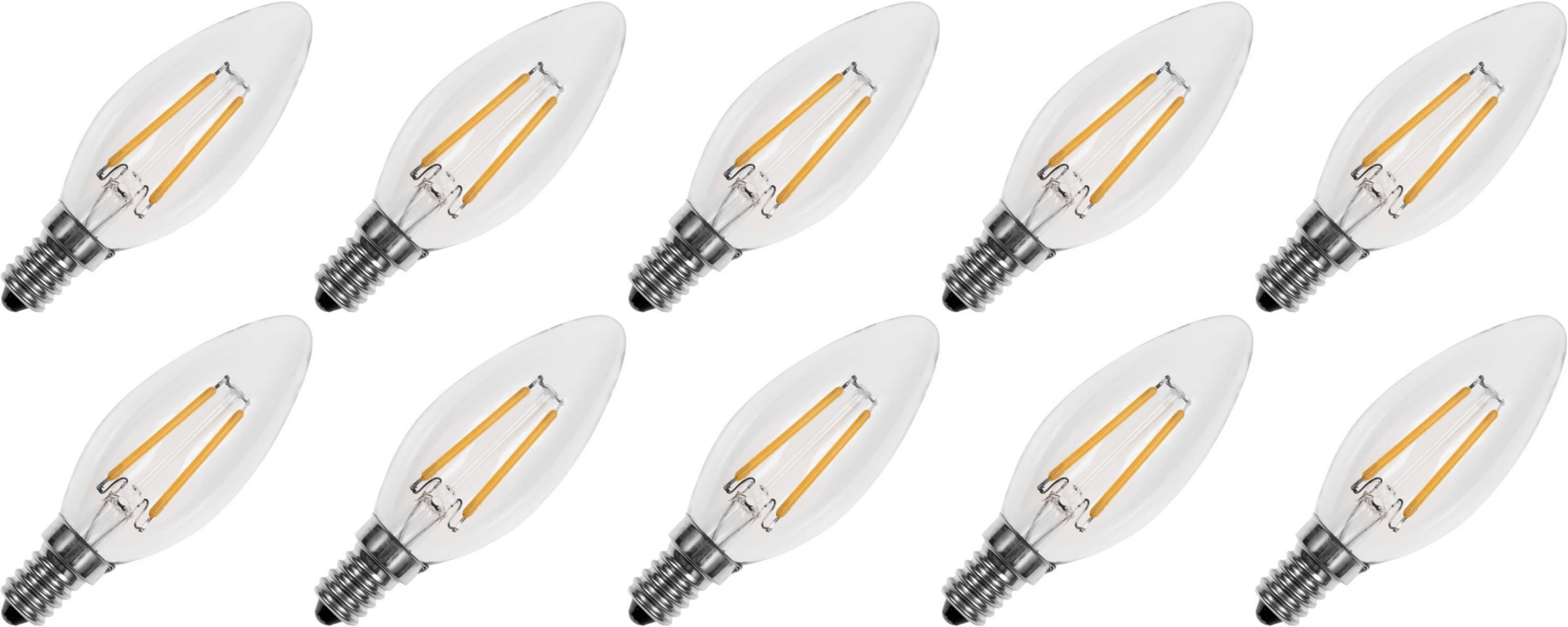 Lighto | LED filament | Grote fitting E27 | Kaarslamp | Helder | 35mm | 2W | 10 stuks
