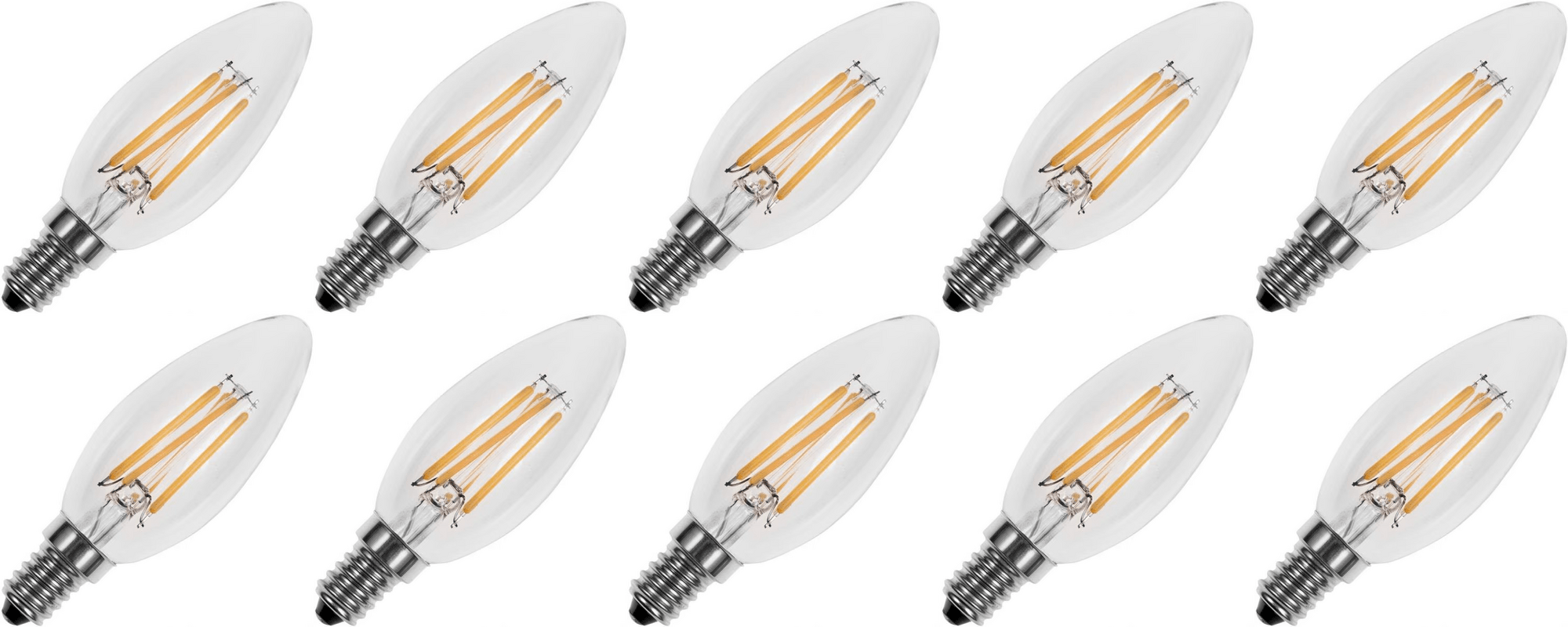 Lighto | LED filament | Kleine fitting E14 | Kaarslamp | Helder | 35mm | 4W | 10 stuks