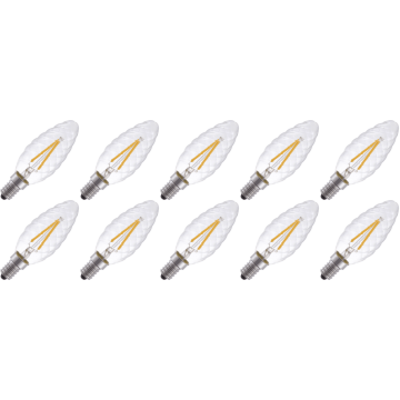 Lighto | LED filament | Kleine fitting E14 | Kaarslamp gedraaid | Helder | 35mm | 2W | 10 stuks