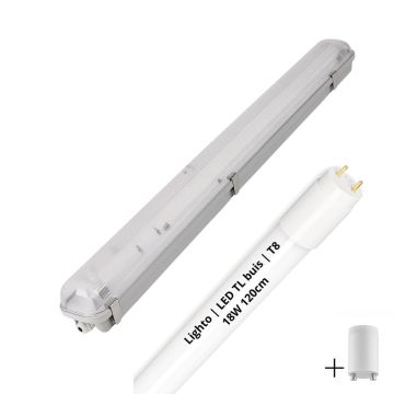 Lighto | LED TL + Armatuur | T8 | 1x18W | 120cm | IP65 | Waterdicht | vervangt 36W TL buis