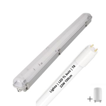 Lighto | LED TL + Armatuur | T8 | 1x22W | 150cm | IP65 | Waterdicht | vervangt 1x58W TL buis