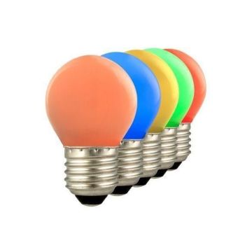Lighto | LED lamp | Grote fitting E27 | Kogellamp | Rood/Geel/Oranje/Groen/Blauw | 45mm | 1W