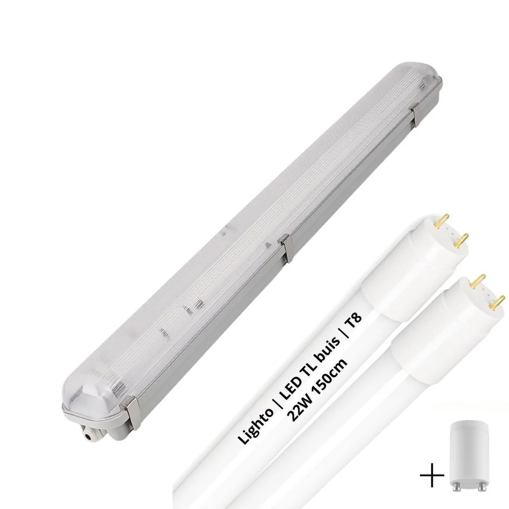Lighto | LED TL + Armatuur | T8 | 2x22W | 150cm | IP65 | Waterdicht | vervangt 2x58W TL buis